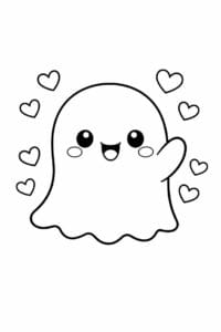 tegning af spøgelse med hjerter omkring sig – cute kawaii