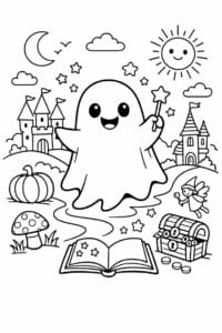 tegning af spøgelse i eventyrverden – storybook style