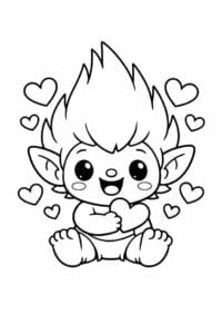 tegning af trold med hjerter omkring sig – cute kawaii