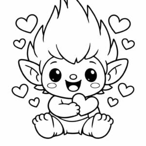 tegning af trold med hjerter omkring sig - cute kawaii