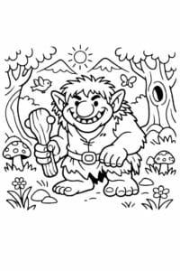 tegning af trold i eventyrskov – storybook style