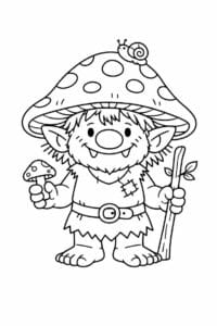 tegning af trold med svamp som hat – whimsical fantasy
