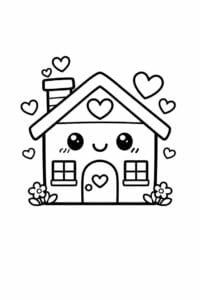 tegning af hus med hjerter – cute kawaii