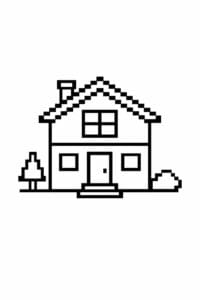 tegning af hus i pixeleret stil – pixel art