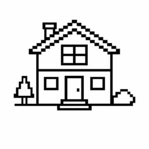 tegning af hus i pixeleret stil - pixel art