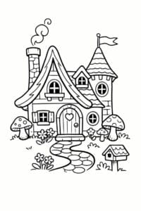 tegning af hus i eventyrland – whimsical fantasy