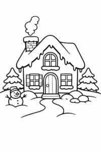 tegning af hus i sneen – winter cartoon