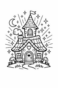 tegning af hus med magisk glød – whimsical fantasy