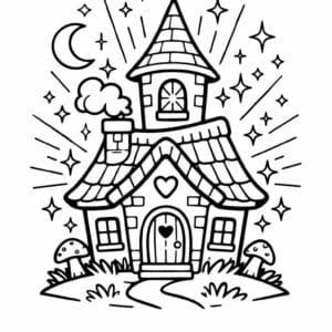 tegning af hus med magisk glød - whimsical fantasy