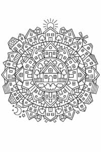 tegning af huse mandala – mandala