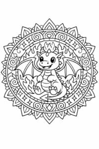 tegning af drage mandala – mandala