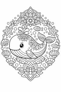tegning af hval mandala – mandala