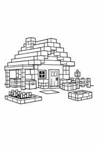 tegning af Minecraft landsbyhus – Minecraft style