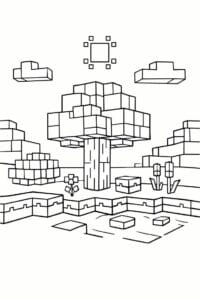 tegning af Minecraft træ lavet af blokke – Minecraft style