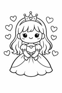 tegning af prinsesse med hjerter omkring sig – cute kawaii