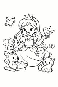 tegning af prinsesse leger med dyr – friendly cartoon