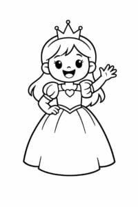 tegning af glad prinsesse vinker hej – simple cartoon