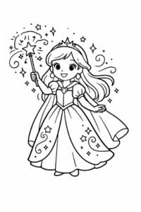 tegning af prinsesse med magisk glød – whimsical fantasy