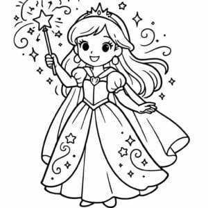 tegning af prinsesse med magisk glød - whimsical fantasy