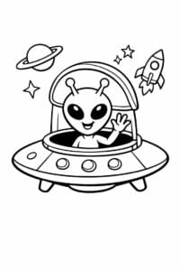 tegning af alien der vinker fra et rumskib – cartoon