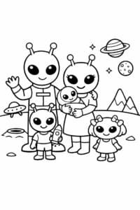 tegning af alien familie på en fremmed planet – flat illustration