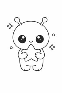 tegning af alien der holder en stjerne – pastel cute