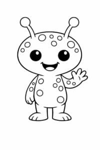 tegning af alien med antenner og prikker – hand drawn