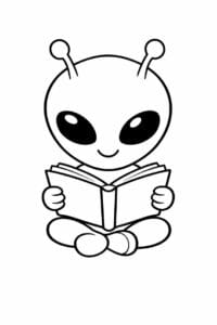 tegning af alien der læser en bog – cartoon