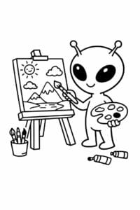 tegning af alien der maler et billede – doodle art