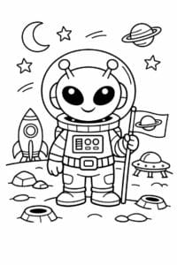 tegning af alien astronaut på månen – space cartoon