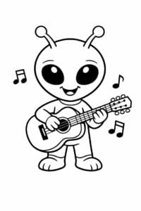 tegning af alien der spiller guitar – playful cartoon