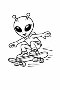 tegning af alien der kører skateboard – street cartoon