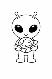 tegning af alien der holder en planet – flat illustration