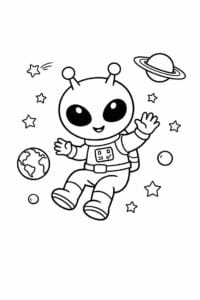 tegning af alien der svæver i tyngdeløshed – simple vector