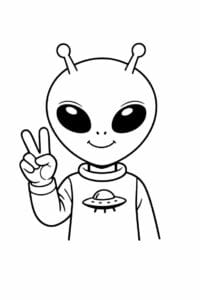 tegning af alien der laver fredstegn – line art