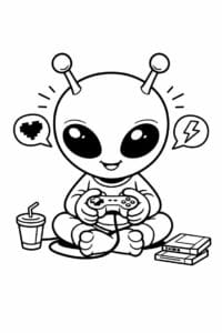 tegning af alien der spiller videospil – modern cartoon