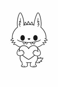 tegning af Labubu der holder et hjerte – pastel cute