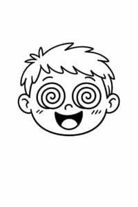 tegning af ansigt med spiraløjne – doodle style