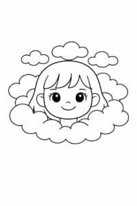 tegning af ansigt med sky omkring – pastel illustration