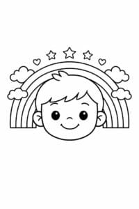 tegning af ansigt med regnbue omkring – kids illustration