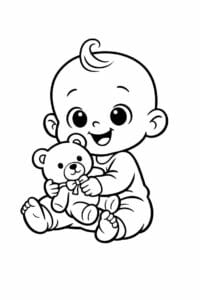 tegning af baby der holder en bamse – cartoon