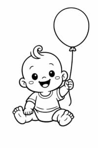 tegning af baby der holder en ballon – playful cartoon