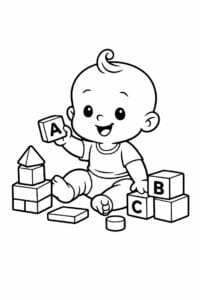 tegning af baby der leger med klodser – kids cartoon
