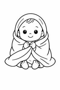 tegning af baby med tæppe omkring – soft illustration