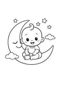 tegning af baby der sidder på en måne – dreamy cartoon