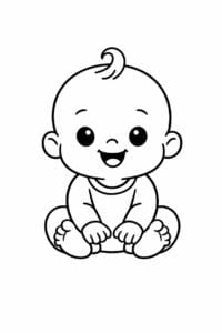tegning af baby der smiler sødt – minimal cartoon