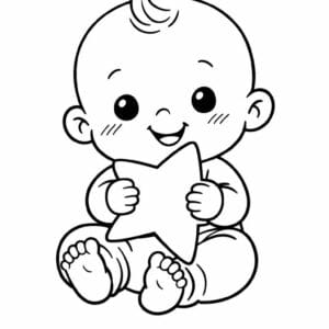 tegning af baby der holder en stjerne - whimsical illustration