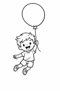tegning af dreng der flyver med ballon – cute cartoon
