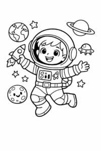 tegning af dreng der leger astronaut – space cartoon