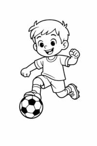 tegning af dreng der spiller fodbold – cartoon